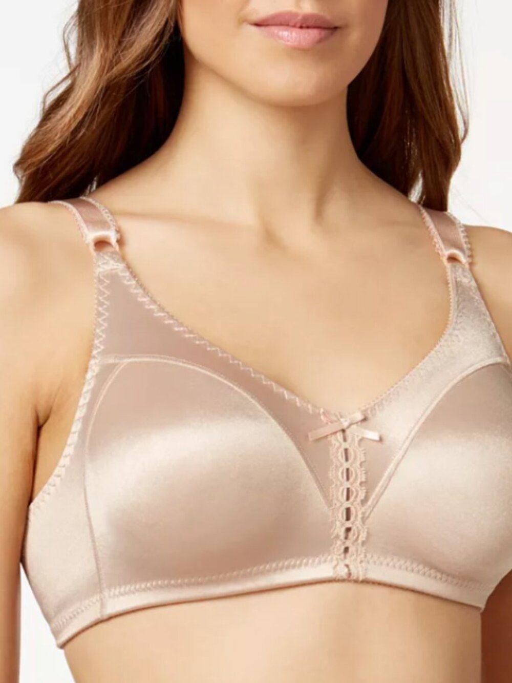 Bali Double Support Tailored Wireless Lace Up Front Bra 3820 Wirefree NWT